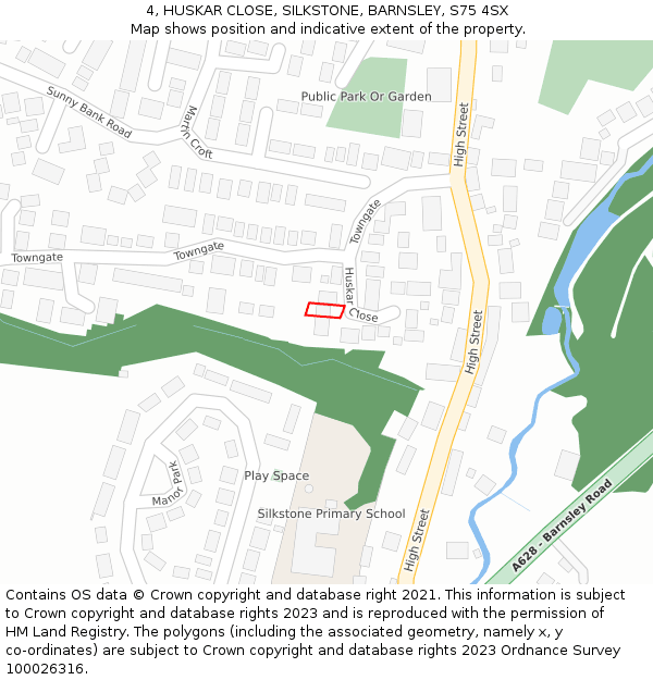 4, HUSKAR CLOSE, SILKSTONE, BARNSLEY, S75 4SX: Location map and indicative extent of plot