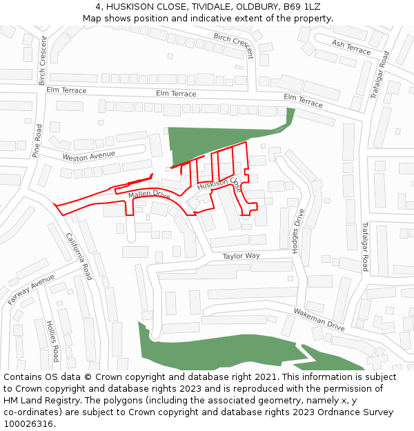 4, HUSKISON CLOSE, TIVIDALE, OLDBURY, B69 1LZ: Location map and indicative extent of plot