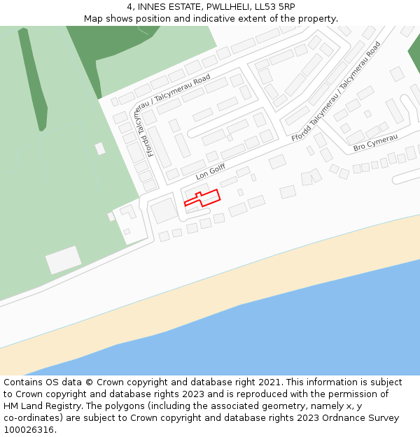 4, INNES ESTATE, PWLLHELI, LL53 5RP: Location map and indicative extent of plot