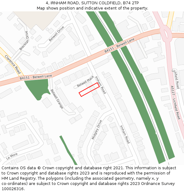 4, IRNHAM ROAD, SUTTON COLDFIELD, B74 2TP: Location map and indicative extent of plot