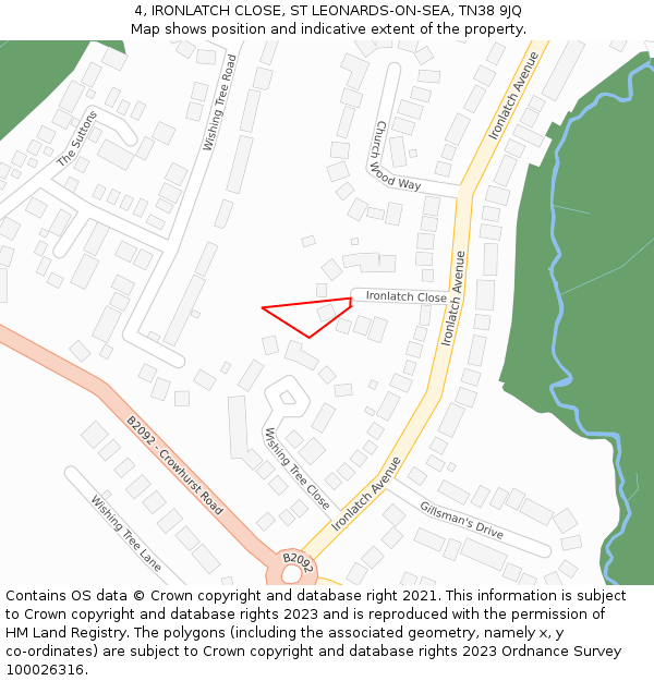 4, IRONLATCH CLOSE, ST LEONARDS-ON-SEA, TN38 9JQ: Location map and indicative extent of plot