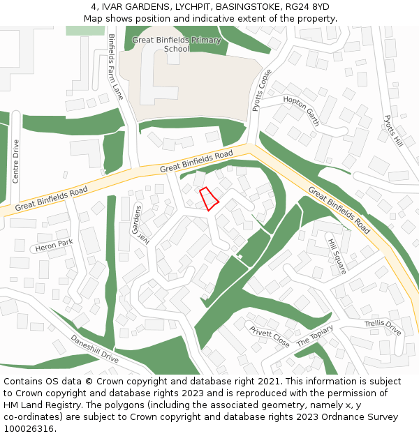 4, IVAR GARDENS, LYCHPIT, BASINGSTOKE, RG24 8YD: Location map and indicative extent of plot