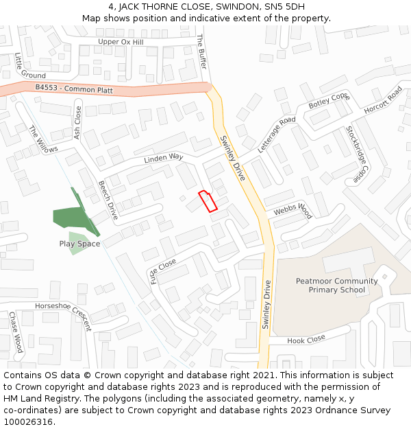 4, JACK THORNE CLOSE, SWINDON, SN5 5DH: Location map and indicative extent of plot