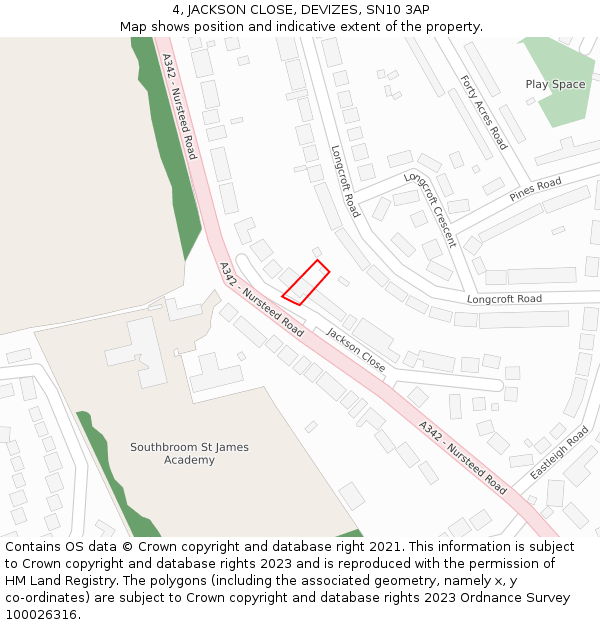 4, JACKSON CLOSE, DEVIZES, SN10 3AP: Location map and indicative extent of plot