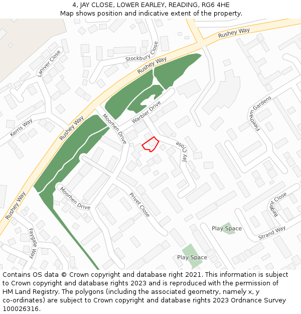 4, JAY CLOSE, LOWER EARLEY, READING, RG6 4HE: Location map and indicative extent of plot