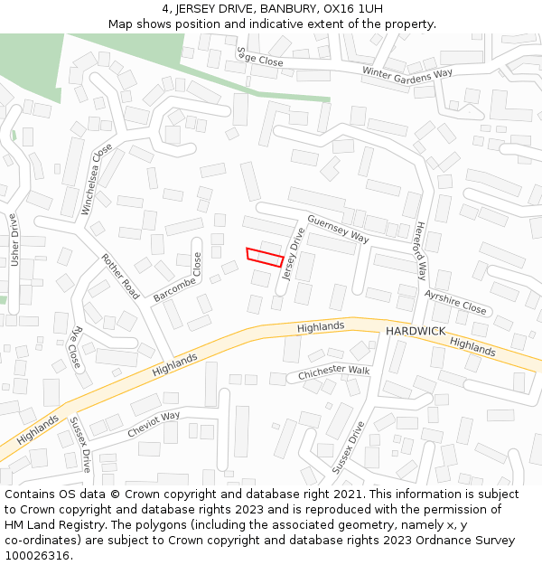 4, JERSEY DRIVE, BANBURY, OX16 1UH: Location map and indicative extent of plot