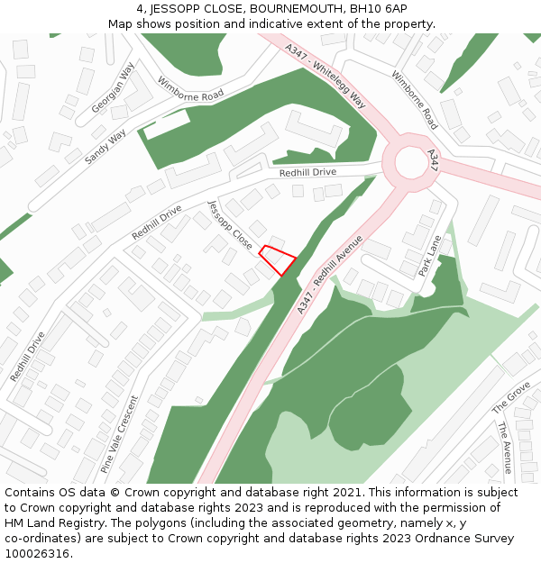 4, JESSOPP CLOSE, BOURNEMOUTH, BH10 6AP: Location map and indicative extent of plot