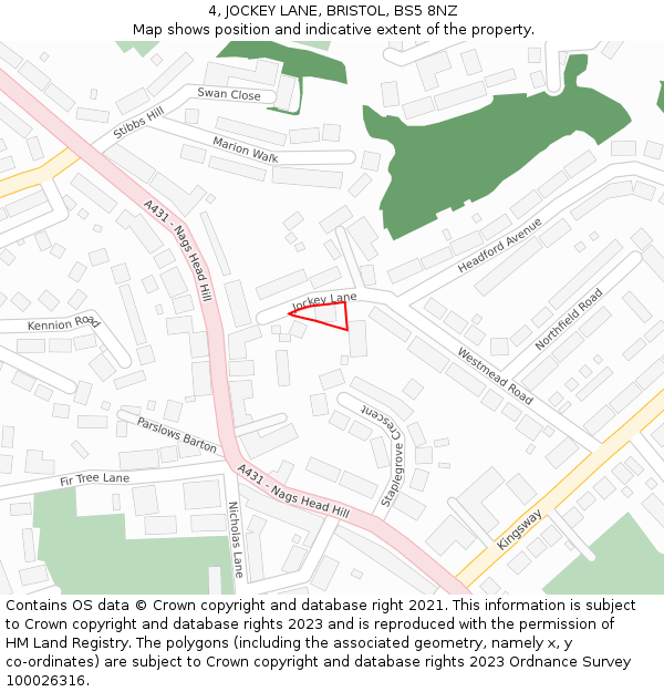 4, JOCKEY LANE, BRISTOL, BS5 8NZ: Location map and indicative extent of plot