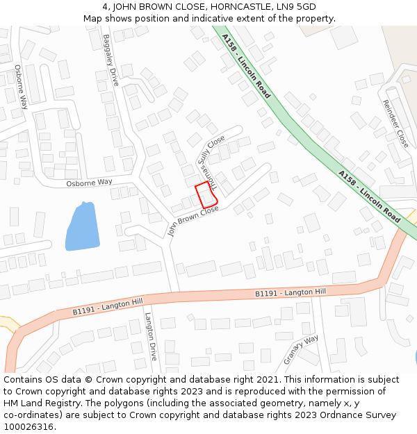 4, JOHN BROWN CLOSE, HORNCASTLE, LN9 5GD: Location map and indicative extent of plot