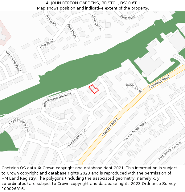 4, JOHN REPTON GARDENS, BRISTOL, BS10 6TH: Location map and indicative extent of plot