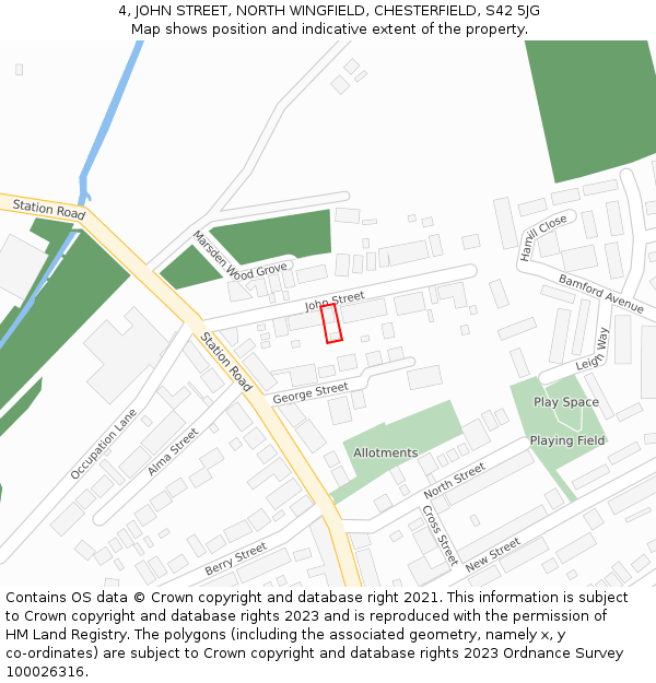 4, JOHN STREET, NORTH WINGFIELD, CHESTERFIELD, S42 5JG: Location map and indicative extent of plot