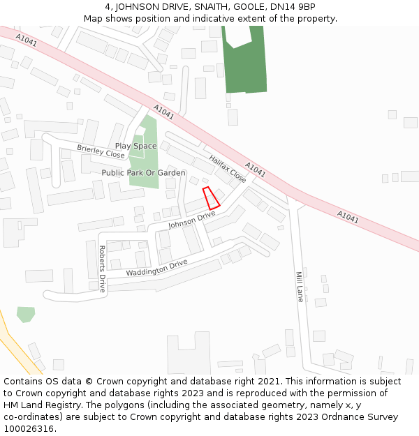 4, JOHNSON DRIVE, SNAITH, GOOLE, DN14 9BP: Location map and indicative extent of plot