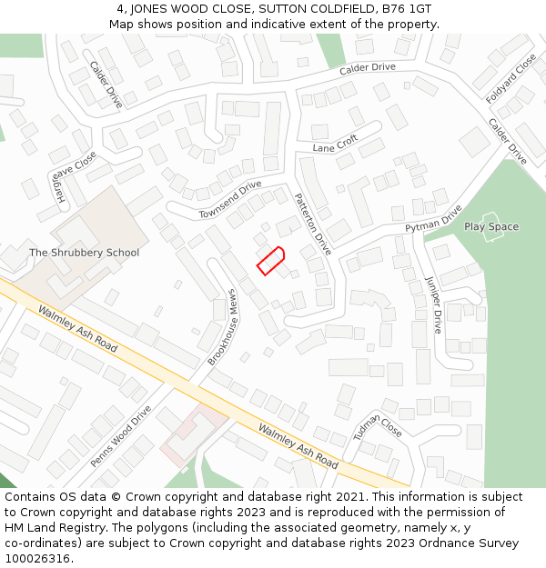 4, JONES WOOD CLOSE, SUTTON COLDFIELD, B76 1GT: Location map and indicative extent of plot