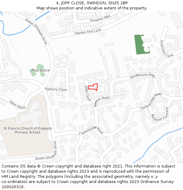 4, JOPP CLOSE, SWINDON, SN25 1BP: Location map and indicative extent of plot
