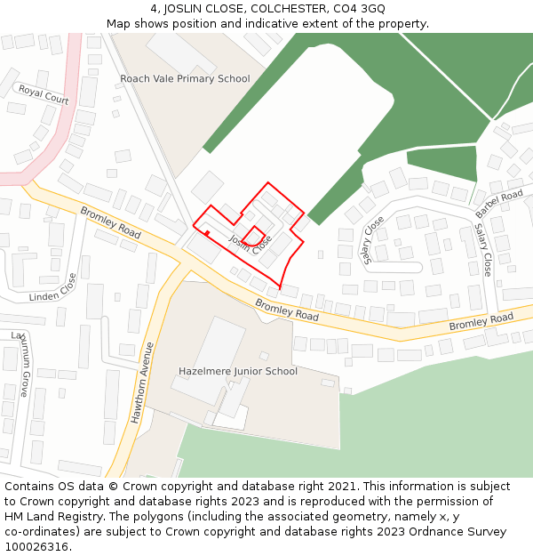 4, JOSLIN CLOSE, COLCHESTER, CO4 3GQ: Location map and indicative extent of plot