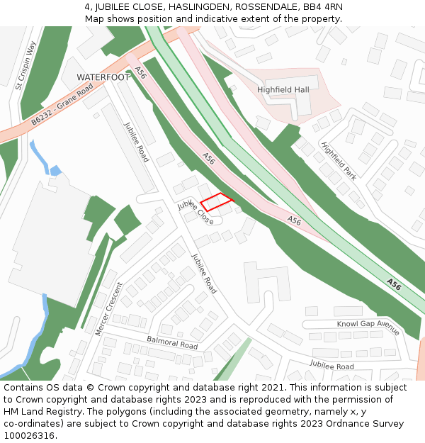 4, JUBILEE CLOSE, HASLINGDEN, ROSSENDALE, BB4 4RN: Location map and indicative extent of plot