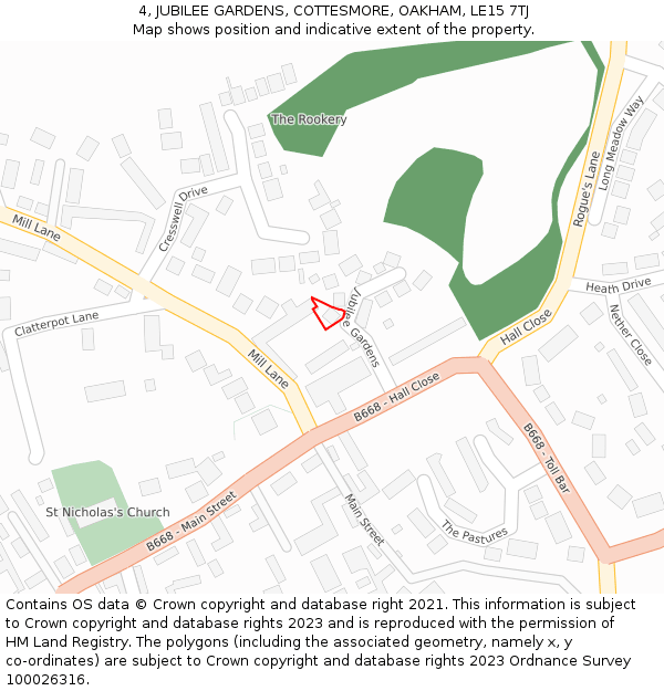 4, JUBILEE GARDENS, COTTESMORE, OAKHAM, LE15 7TJ: Location map and indicative extent of plot