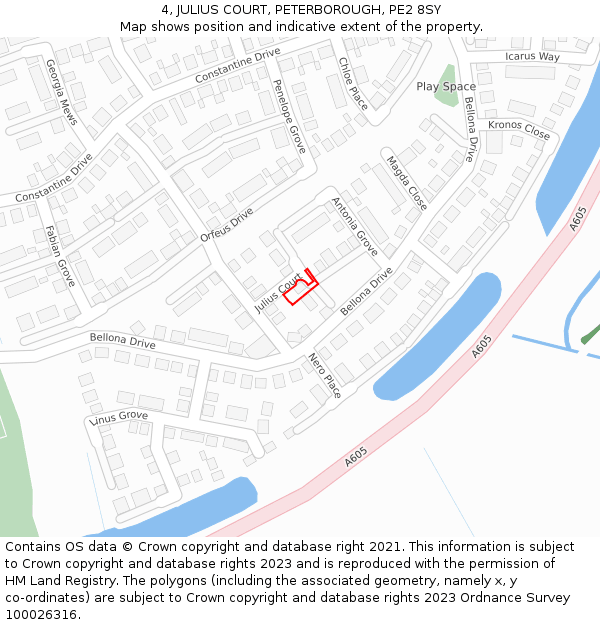 4, JULIUS COURT, PETERBOROUGH, PE2 8SY: Location map and indicative extent of plot