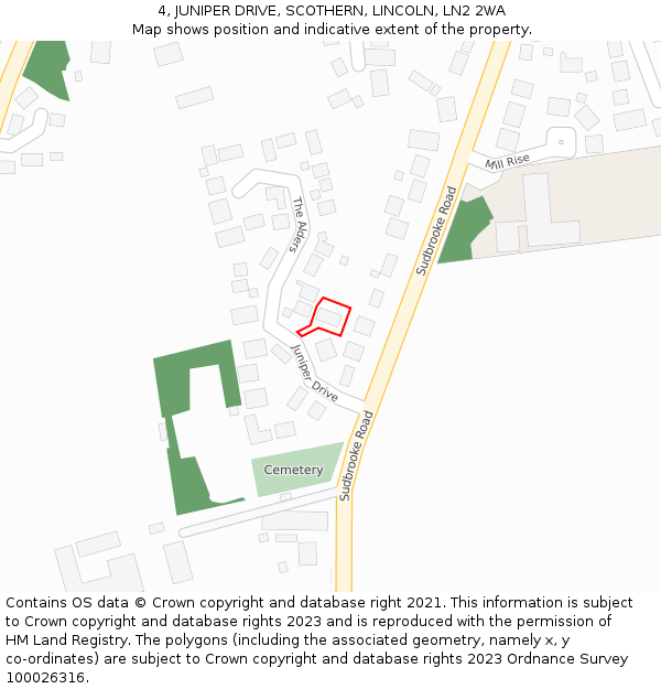 4, JUNIPER DRIVE, SCOTHERN, LINCOLN, LN2 2WA: Location map and indicative extent of plot