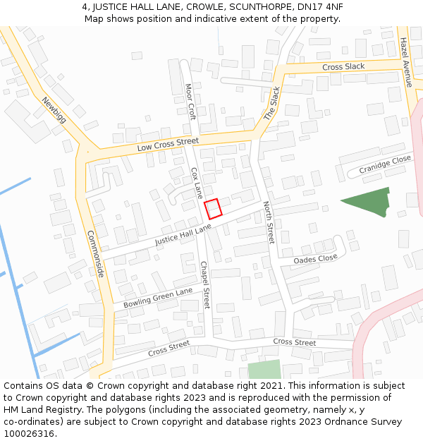 4, JUSTICE HALL LANE, CROWLE, SCUNTHORPE, DN17 4NF: Location map and indicative extent of plot