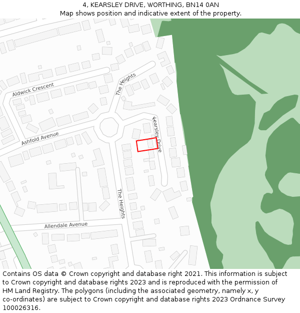 4, KEARSLEY DRIVE, WORTHING, BN14 0AN: Location map and indicative extent of plot