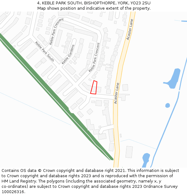4, KEBLE PARK SOUTH, BISHOPTHORPE, YORK, YO23 2SU: Location map and indicative extent of plot