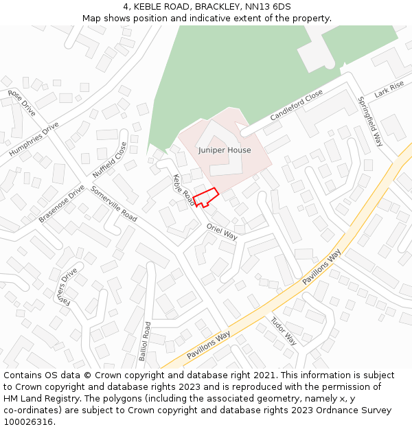 4, KEBLE ROAD, BRACKLEY, NN13 6DS: Location map and indicative extent of plot