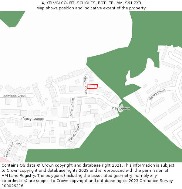 4, KELVIN COURT, SCHOLES, ROTHERHAM, S61 2XR: Location map and indicative extent of plot