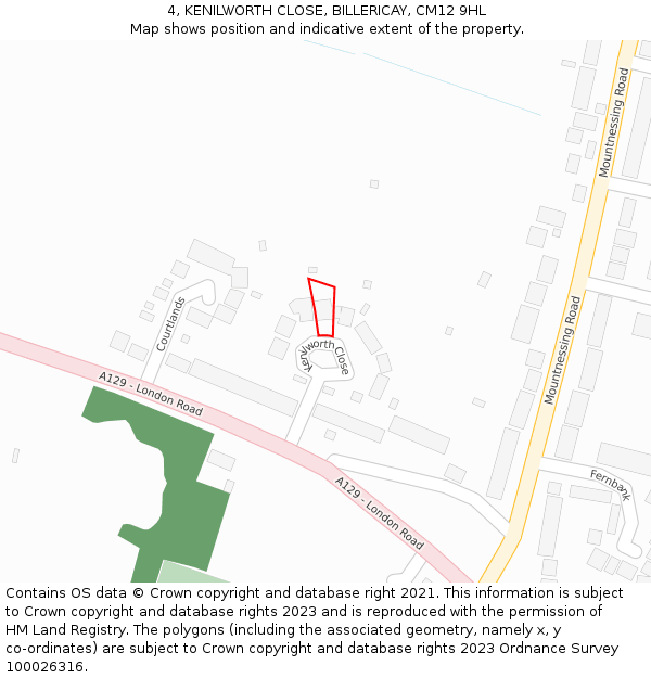 4, KENILWORTH CLOSE, BILLERICAY, CM12 9HL: Location map and indicative extent of plot