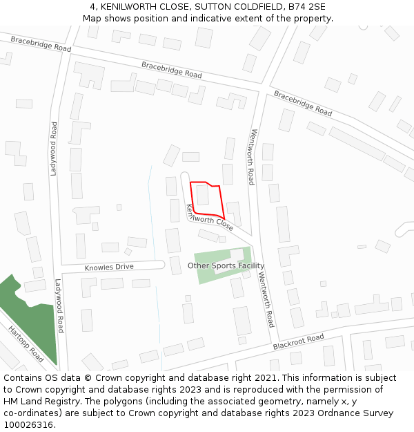 4, KENILWORTH CLOSE, SUTTON COLDFIELD, B74 2SE: Location map and indicative extent of plot