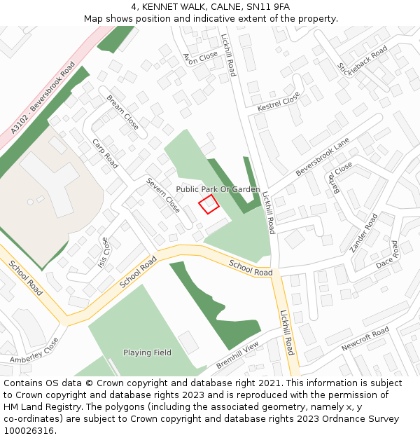 4, KENNET WALK, CALNE, SN11 9FA: Location map and indicative extent of plot