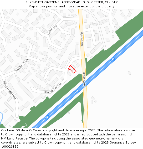 4, KENNETT GARDENS, ABBEYMEAD, GLOUCESTER, GL4 5TZ: Location map and indicative extent of plot