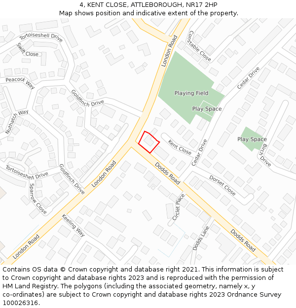4, KENT CLOSE, ATTLEBOROUGH, NR17 2HP: Location map and indicative extent of plot