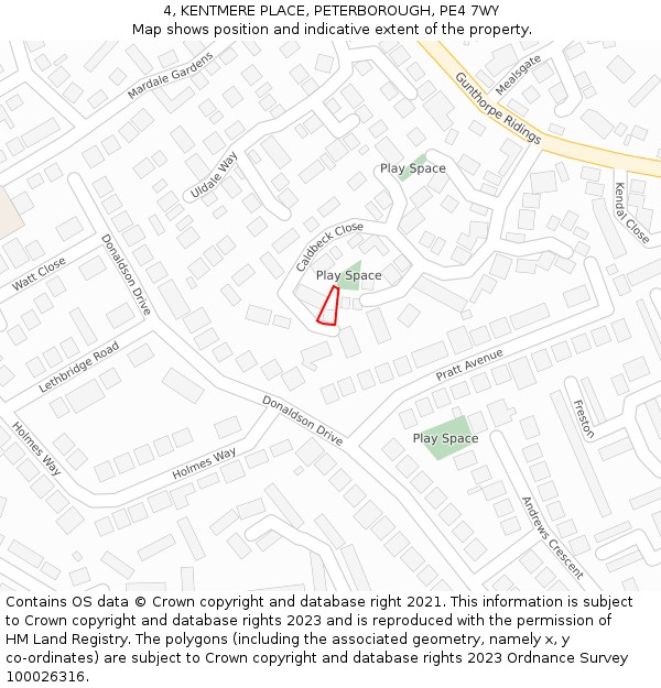 4, KENTMERE PLACE, PETERBOROUGH, PE4 7WY: Location map and indicative extent of plot