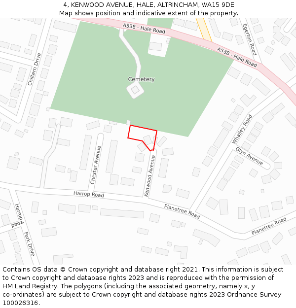 4, KENWOOD AVENUE, HALE, ALTRINCHAM, WA15 9DE: Location map and indicative extent of plot