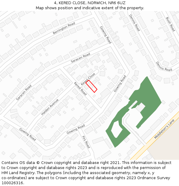 4, KERED CLOSE, NORWICH, NR6 6UZ: Location map and indicative extent of plot