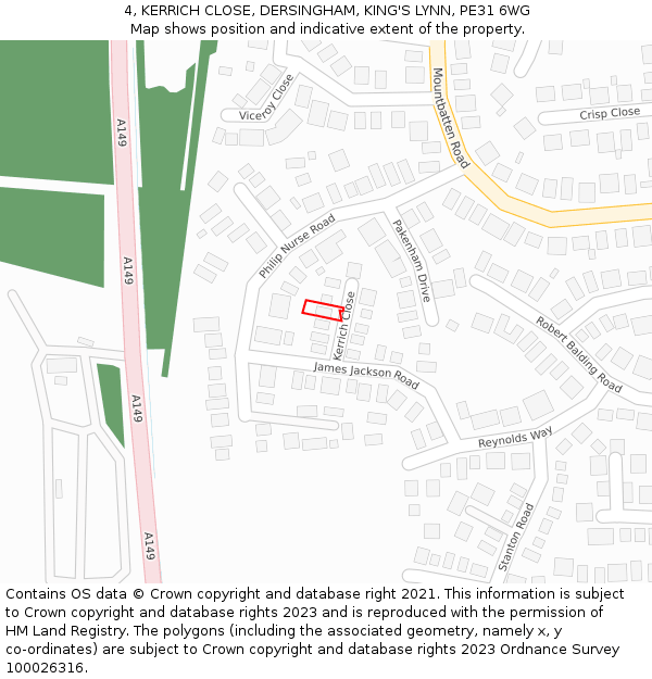 4, KERRICH CLOSE, DERSINGHAM, KING'S LYNN, PE31 6WG: Location map and indicative extent of plot
