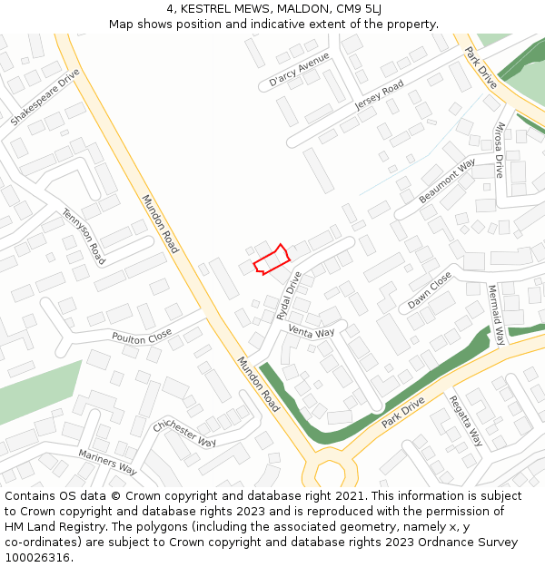 4, KESTREL MEWS, MALDON, CM9 5LJ: Location map and indicative extent of plot