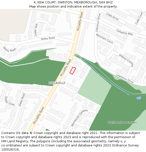 4, KEW COURT, SWINTON, MEXBOROUGH, S64 8HZ: Location map and indicative extent of plot