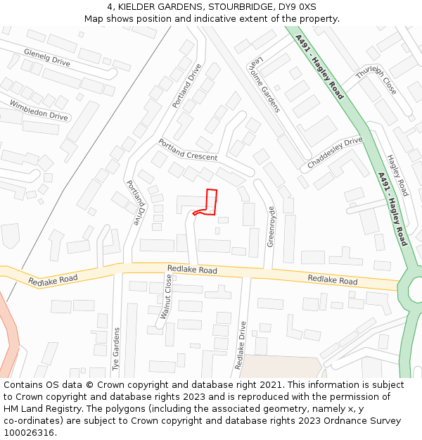 4, KIELDER GARDENS, STOURBRIDGE, DY9 0XS: Location map and indicative extent of plot
