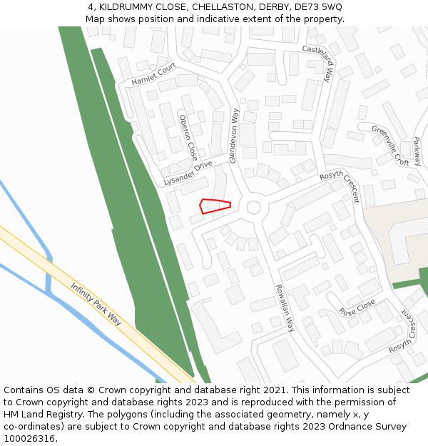 4, KILDRUMMY CLOSE, CHELLASTON, DERBY, DE73 5WQ: Location map and indicative extent of plot