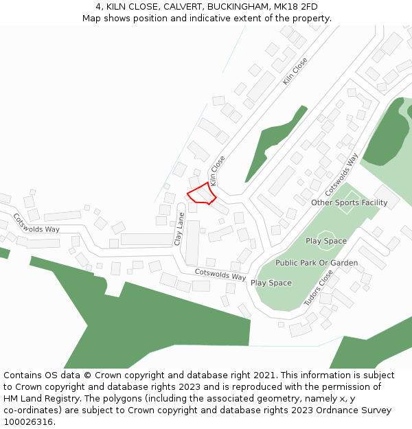 4, KILN CLOSE, CALVERT, BUCKINGHAM, MK18 2FD: Location map and indicative extent of plot