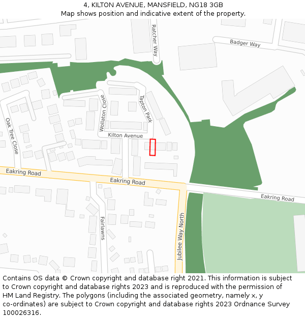 4, KILTON AVENUE, MANSFIELD, NG18 3GB: Location map and indicative extent of plot
