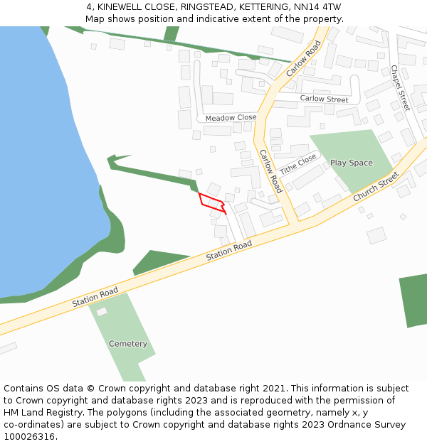 4, KINEWELL CLOSE, RINGSTEAD, KETTERING, NN14 4TW: Location map and indicative extent of plot