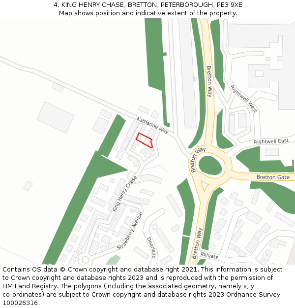 4, KING HENRY CHASE, BRETTON, PETERBOROUGH, PE3 9XE: Location map and indicative extent of plot