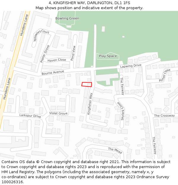 4, KINGFISHER WAY, DARLINGTON, DL1 1FS: Location map and indicative extent of plot