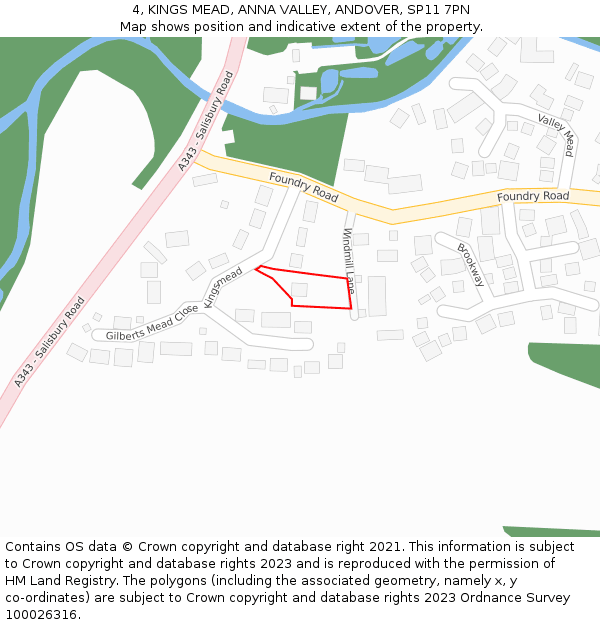 4, KINGS MEAD, ANNA VALLEY, ANDOVER, SP11 7PN: Location map and indicative extent of plot