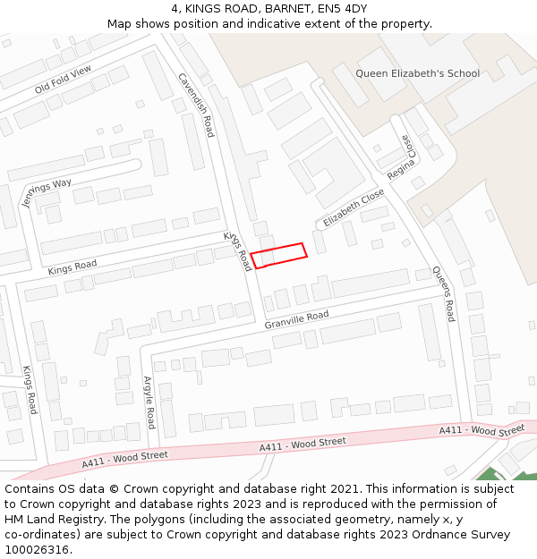 4, KINGS ROAD, BARNET, EN5 4DY: Location map and indicative extent of plot
