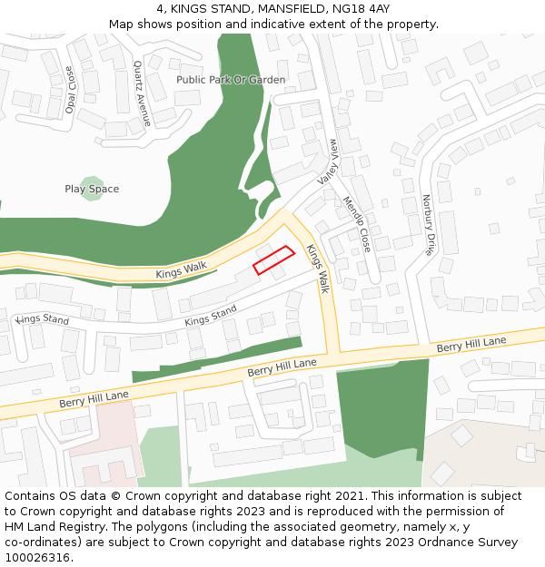 4, KINGS STAND, MANSFIELD, NG18 4AY: Location map and indicative extent of plot