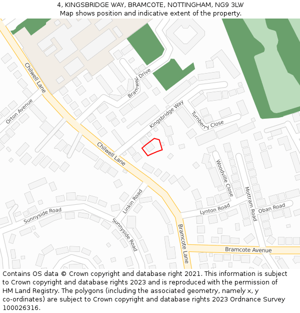4, KINGSBRIDGE WAY, BRAMCOTE, NOTTINGHAM, NG9 3LW: Location map and indicative extent of plot